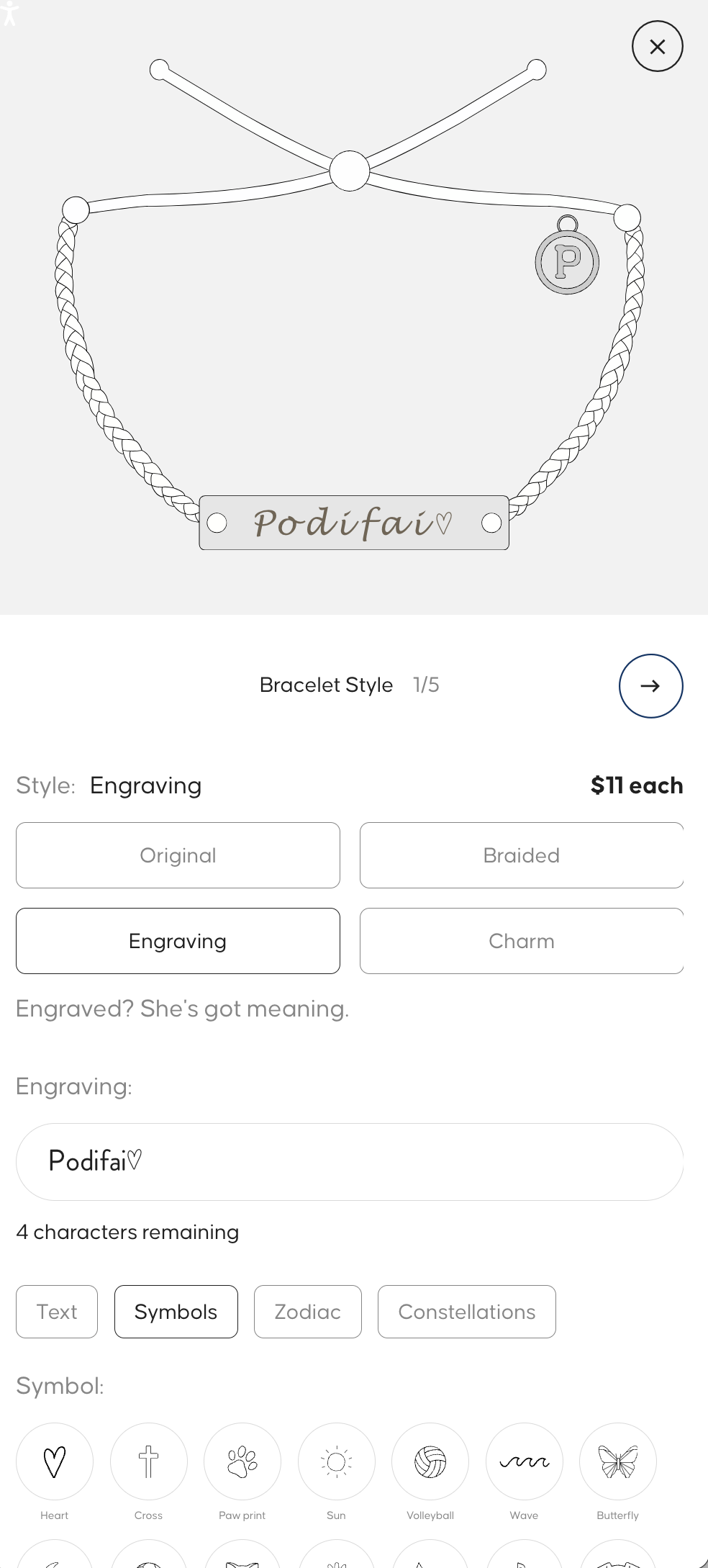 Pura Vida Bracelets custom bracelet builder page (Mobile view)