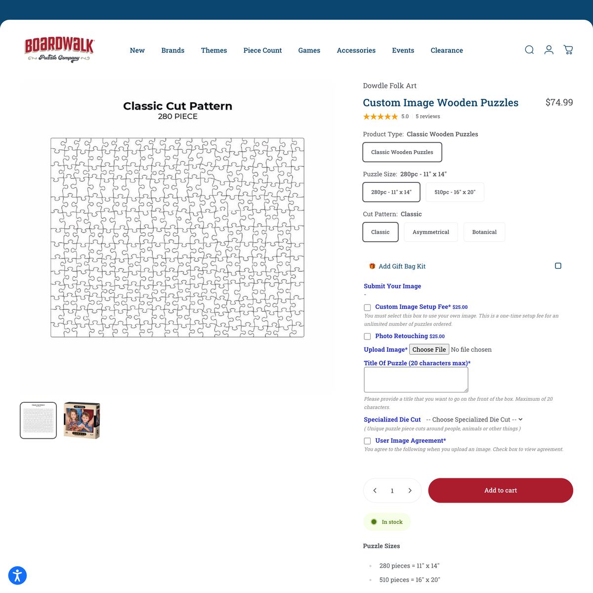 Boardwalk Puzzles Shopify store product customization example — gifts & occasions with gifts and live-preview