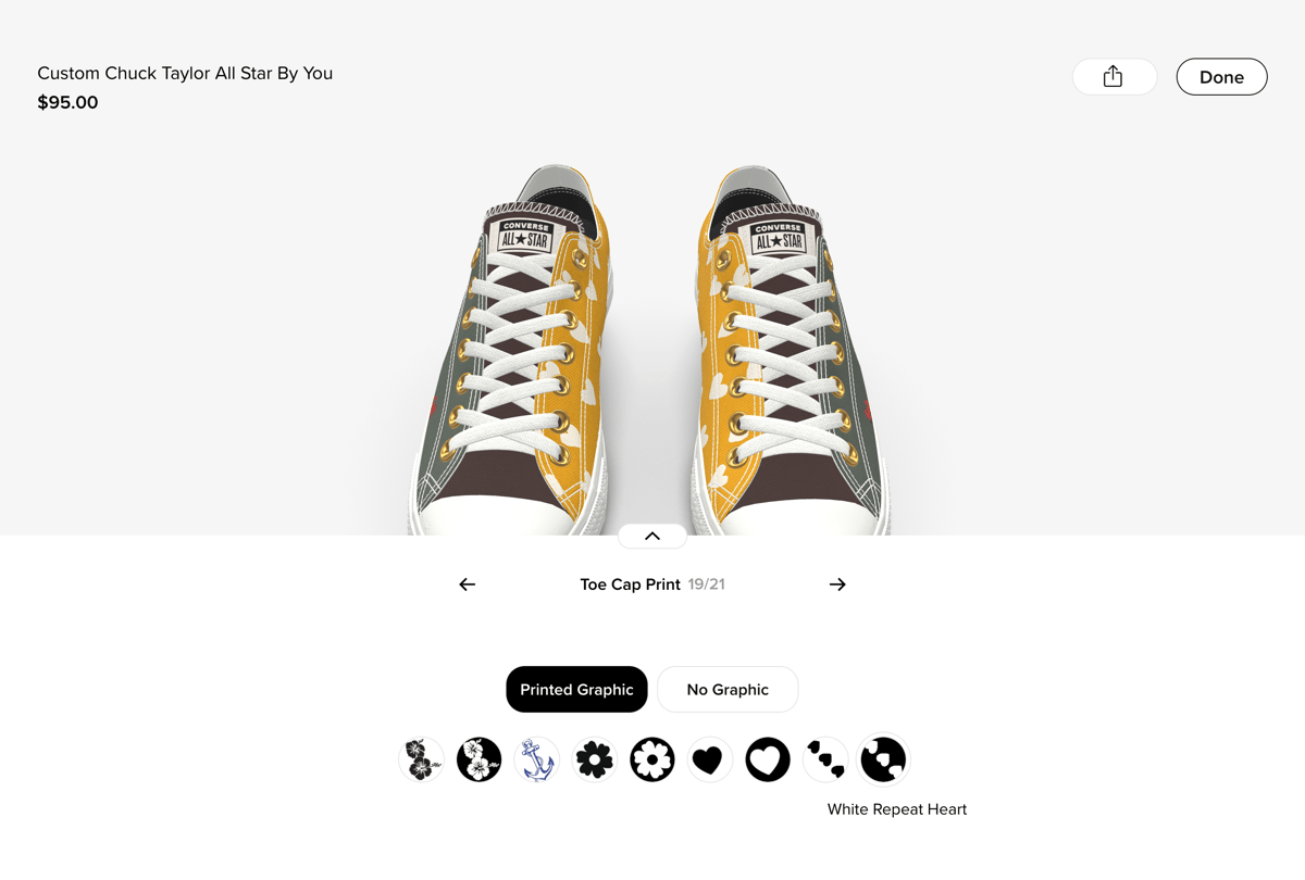 Converse By You Shopify store product customization example — apparel & accessories with personalized and custom-built