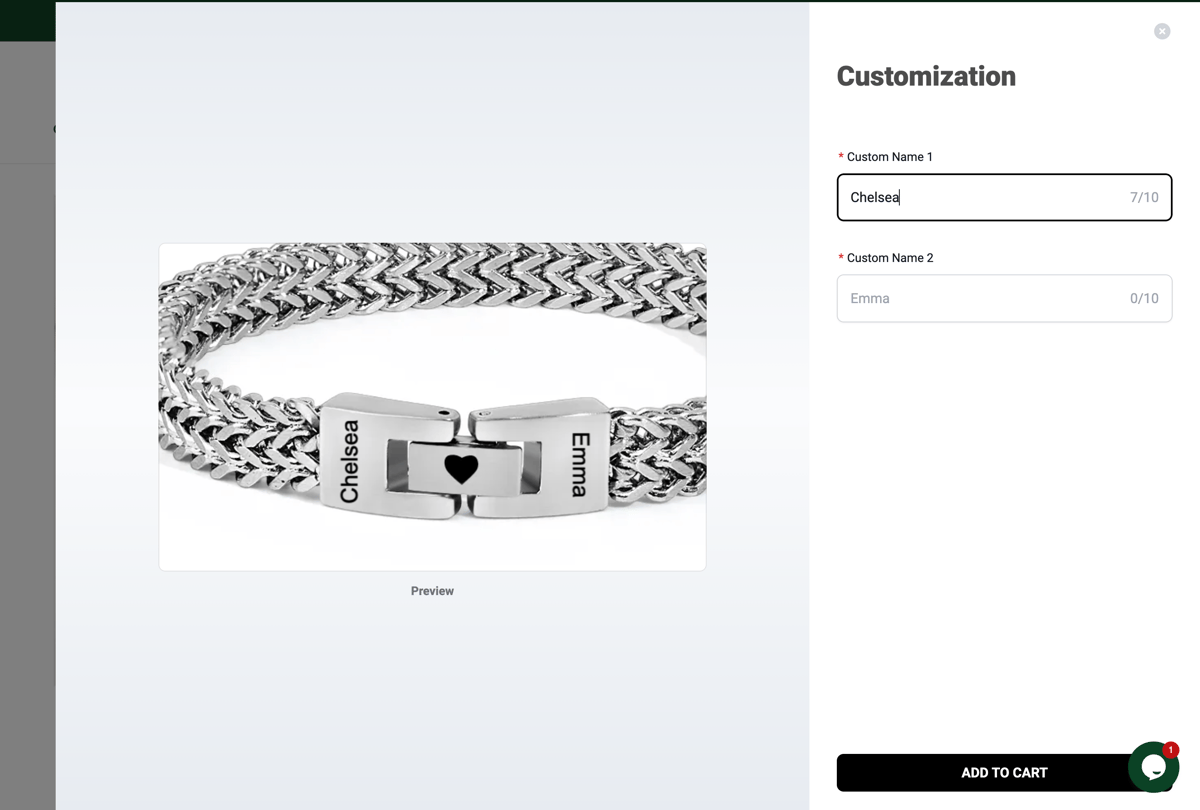 Customunik Shopify store product customization example — jewelry with personalized and engraving