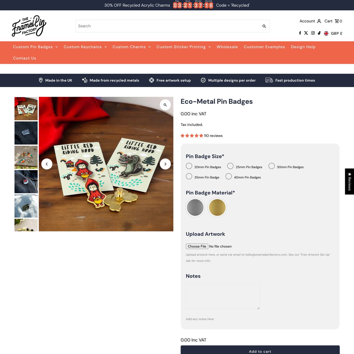The Enamel Pin Factory Shopify store product customization example — jewelry with accessories and engraving