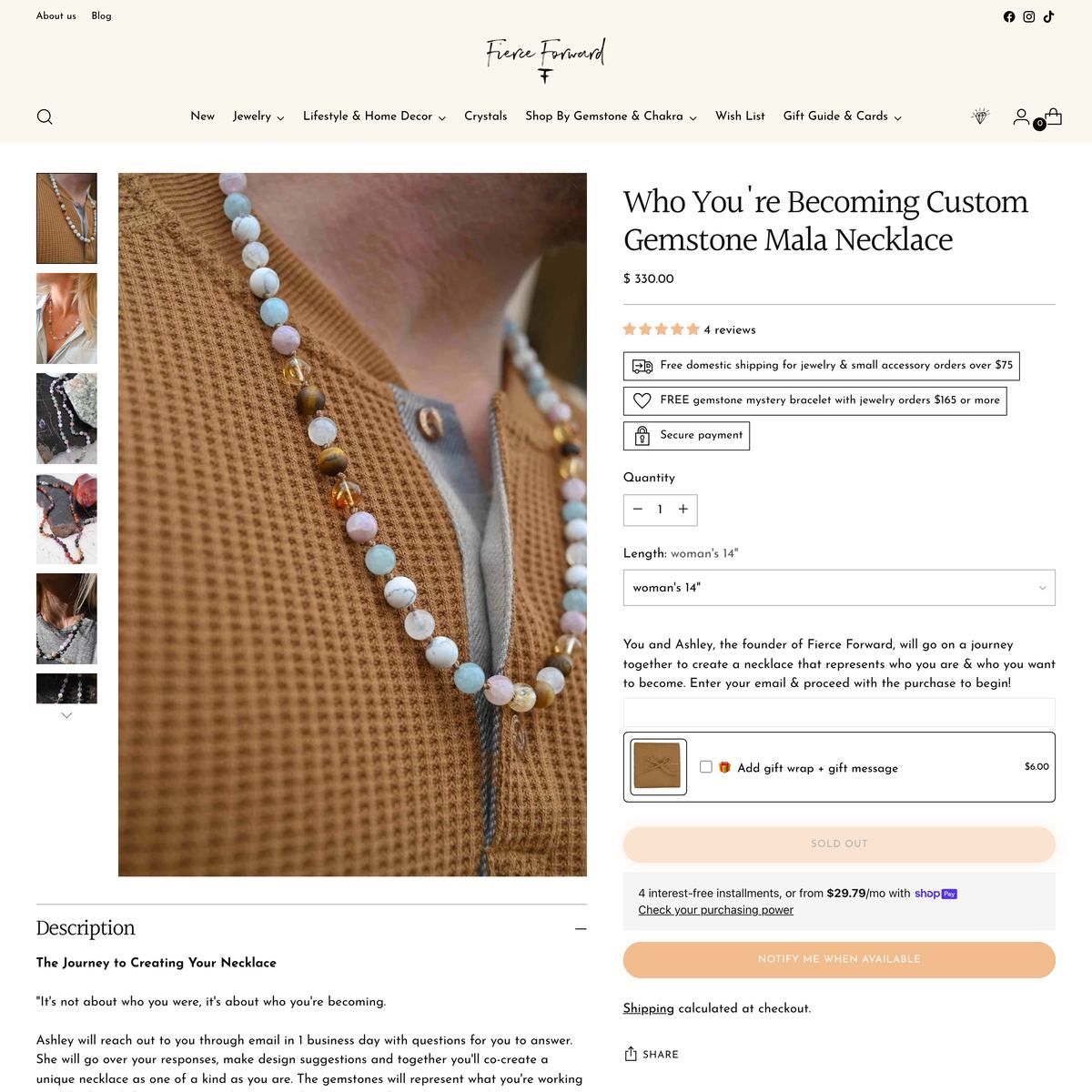 Fierce Forward Shopify store product customization example — jewelry with accessories and jewelry