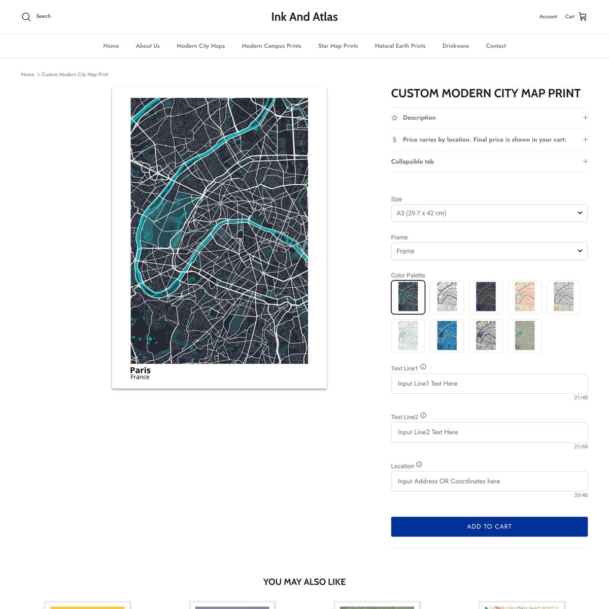 Ink And Atlas Shopify store product customization example — home decor with decor and home