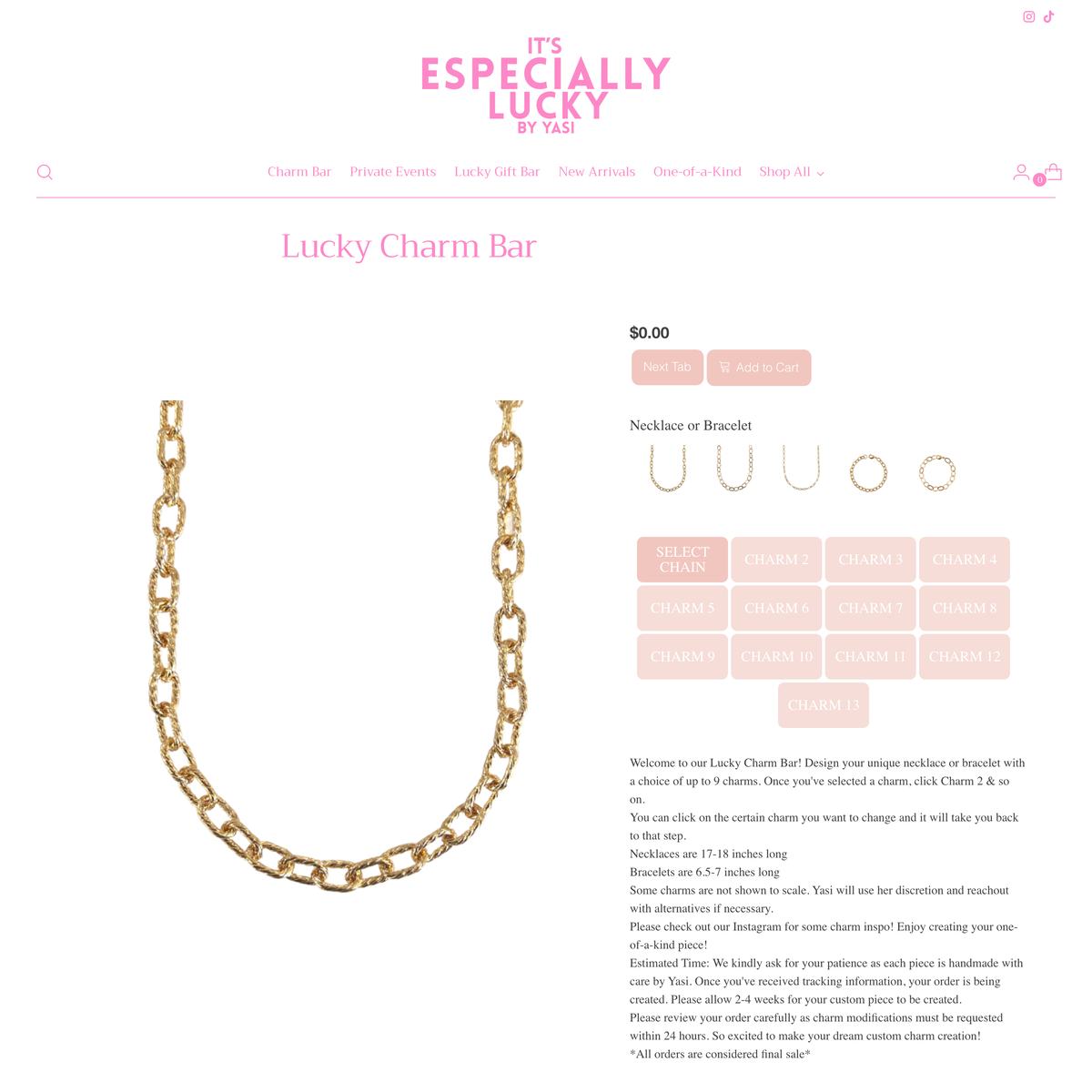 It's Especially Lucky LLC Shopify store product customization example — jewelry with accessories and jewelry