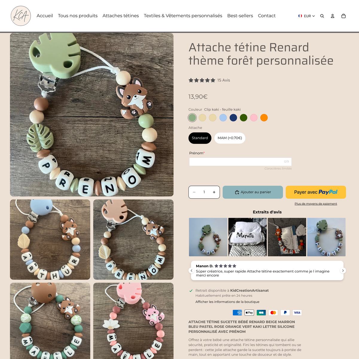 Kid Creation Artisanat Shopify store product customization example — gifts & occasions with gifts and color-picker