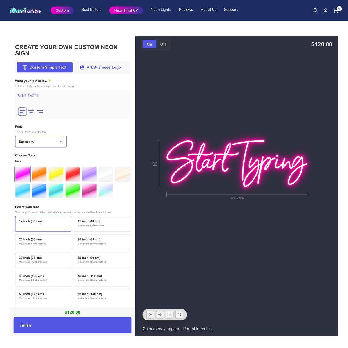 Orant Neon Shopify store product customization example — home decor with color-custom and decor