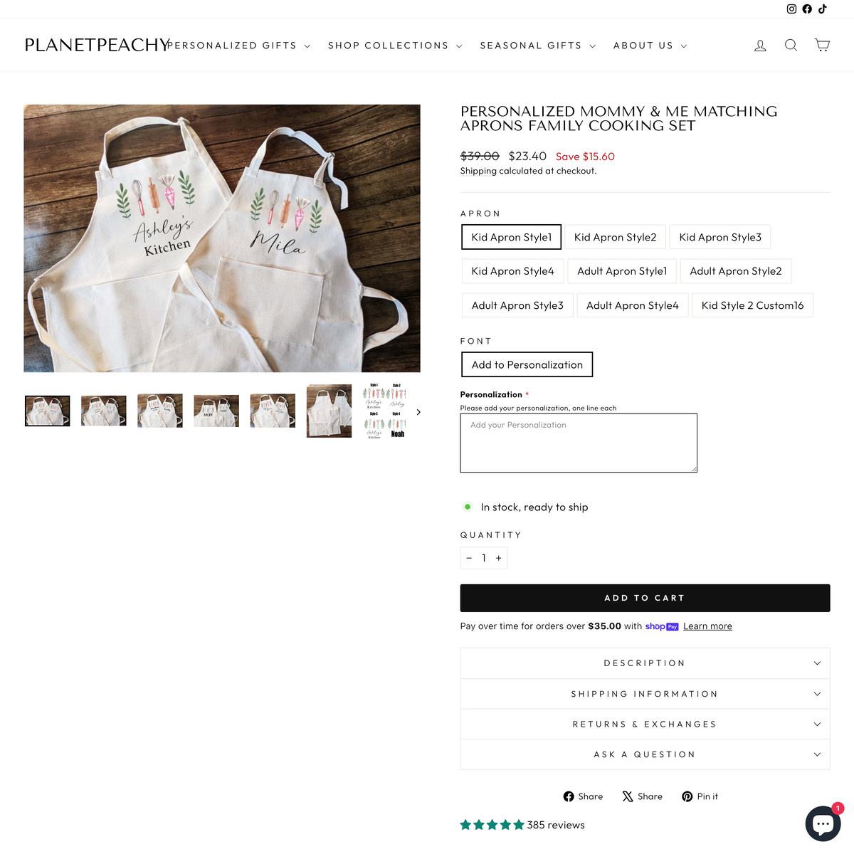 PlanetPeachy Shopify store product customization example — apparel with apparel and clothing