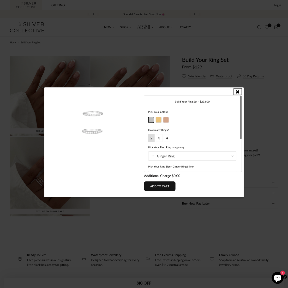 THE SILVER COLLECTIVE Shopify store product customization example — jewelry with accessories and custom-size