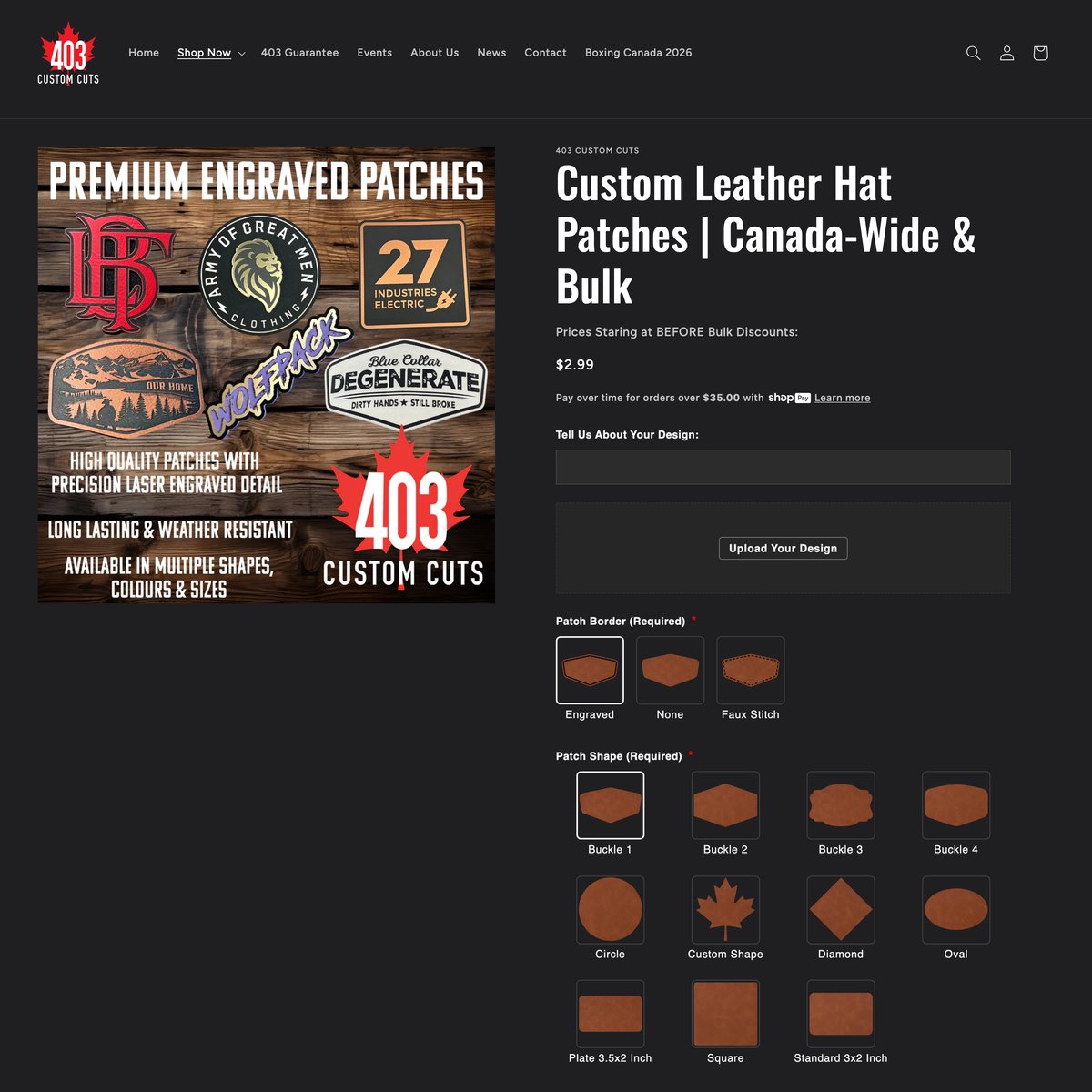 403 Custom Cuts Shopify store product customization example — apparel with apparel and clothing