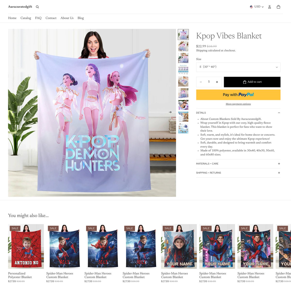 Auracuratedgift Shopify store product customization example — home decor with custom size and decor