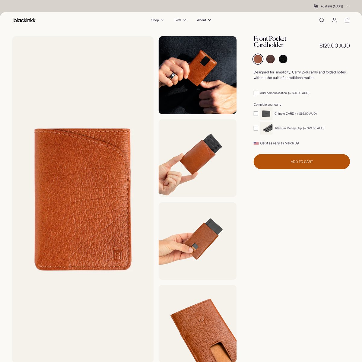 blackinkk Shopify store product customization example — tech accessories with tech and color picker