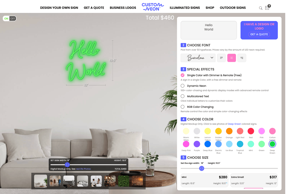 Custom Neon store product customization example — home decor with personalized and custom built