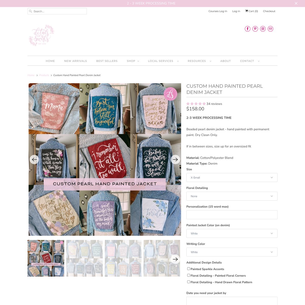 Details and Swirls Shopify store product customization example — apparel with decor and engraving