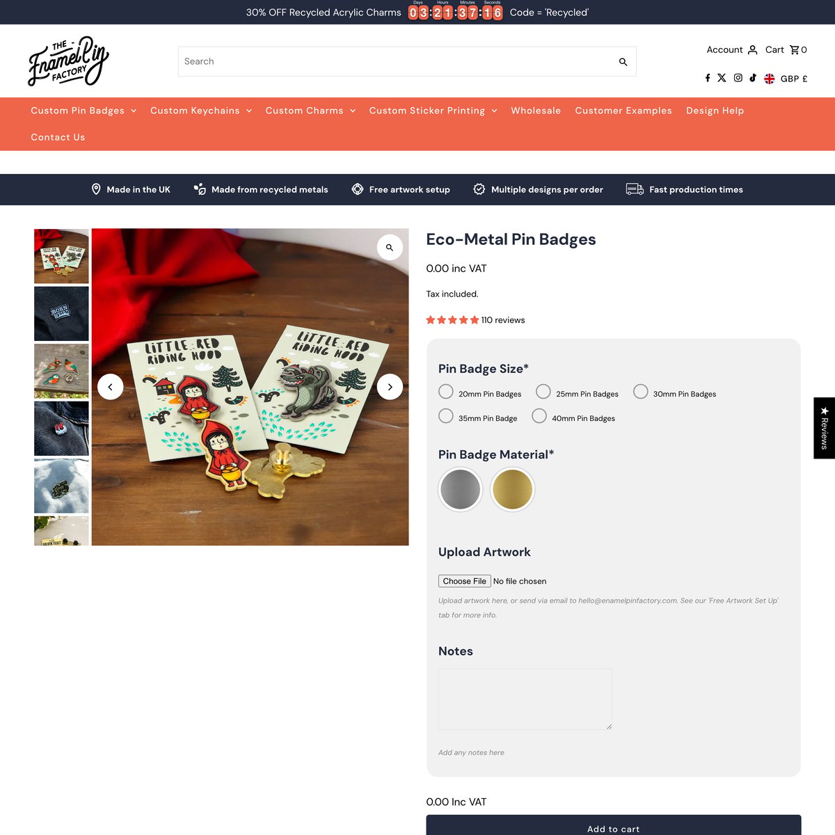 The Enamel Pin Factory Shopify store product customization example — jewelry with accessories and engraving