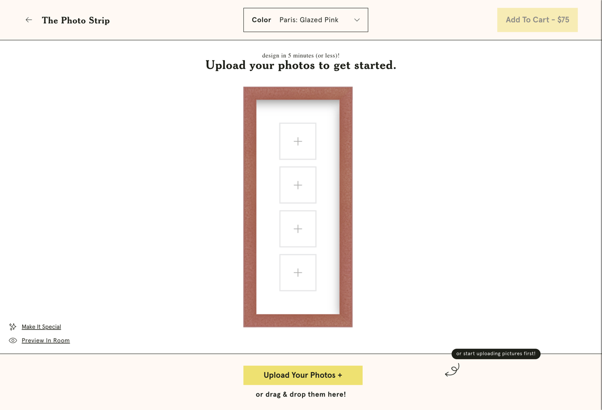 Framebridge Shopify store product customization example — home decor with personalized and photo upload