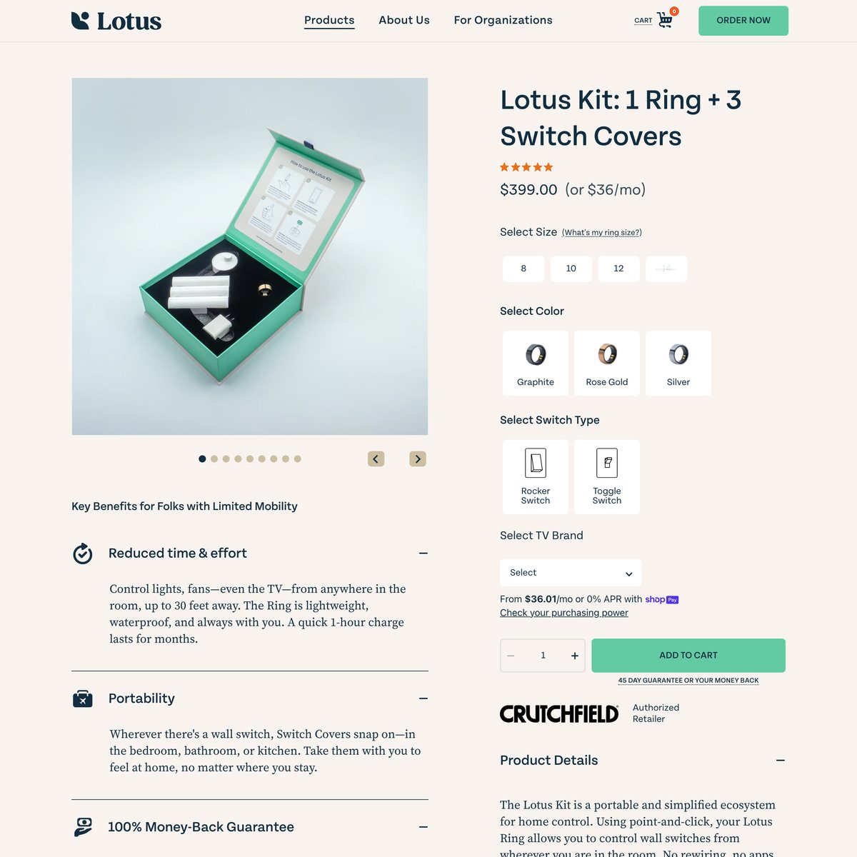 Lotus Shopify store product customization example — tech accessories with color custom
