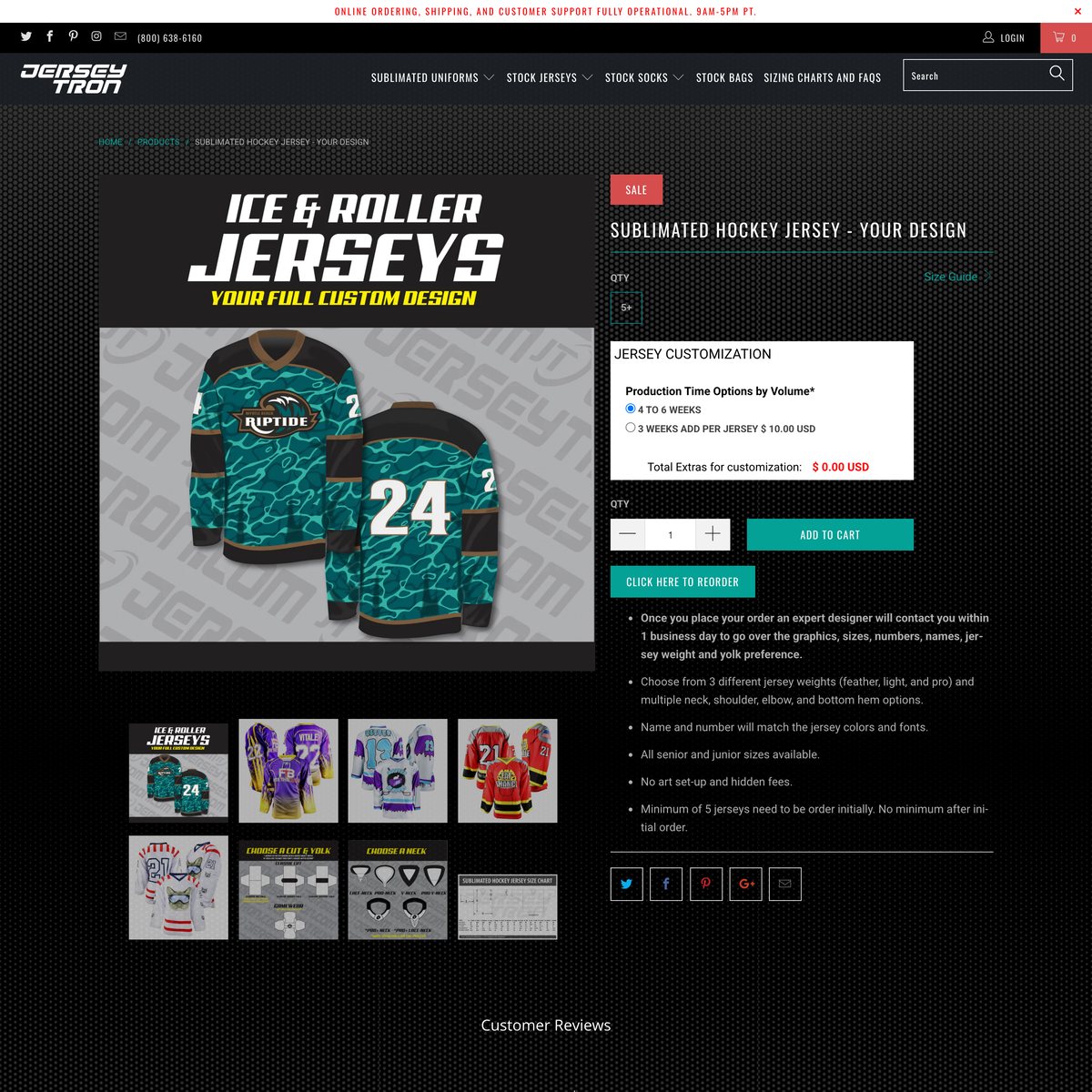 JerseyTron Shopify store product customization example — sports & outdoors with active and apparel