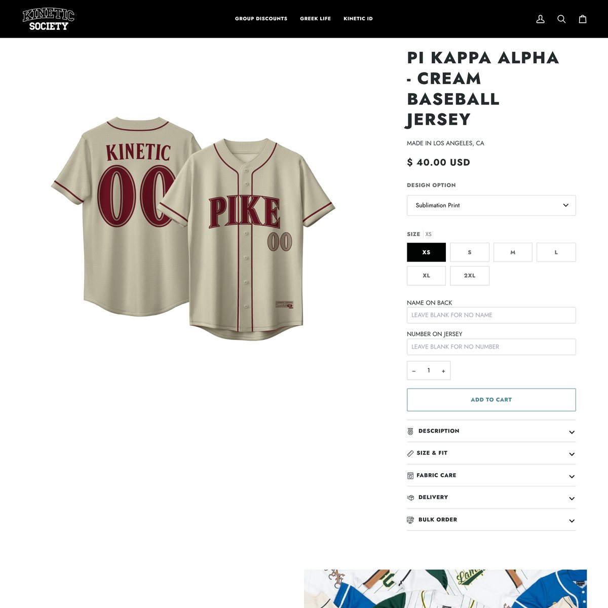 Kinetic Society LLC Shopify store product customization example — apparel with active and apparel