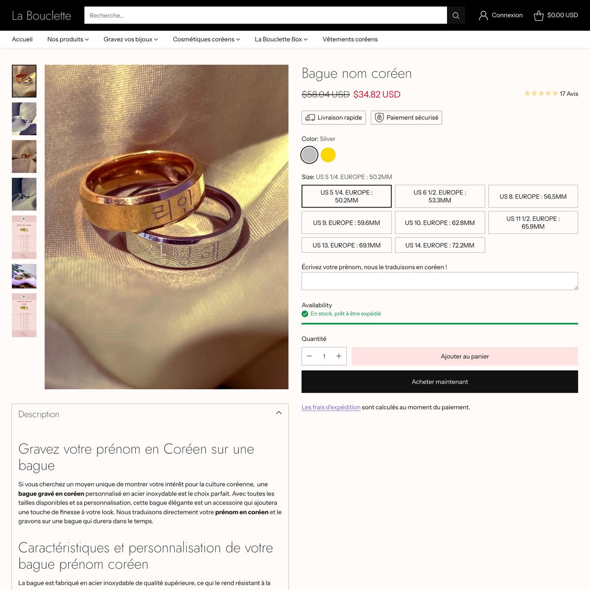La Bouclette Shopify store product customization example — jewelry with accessories and jewelry