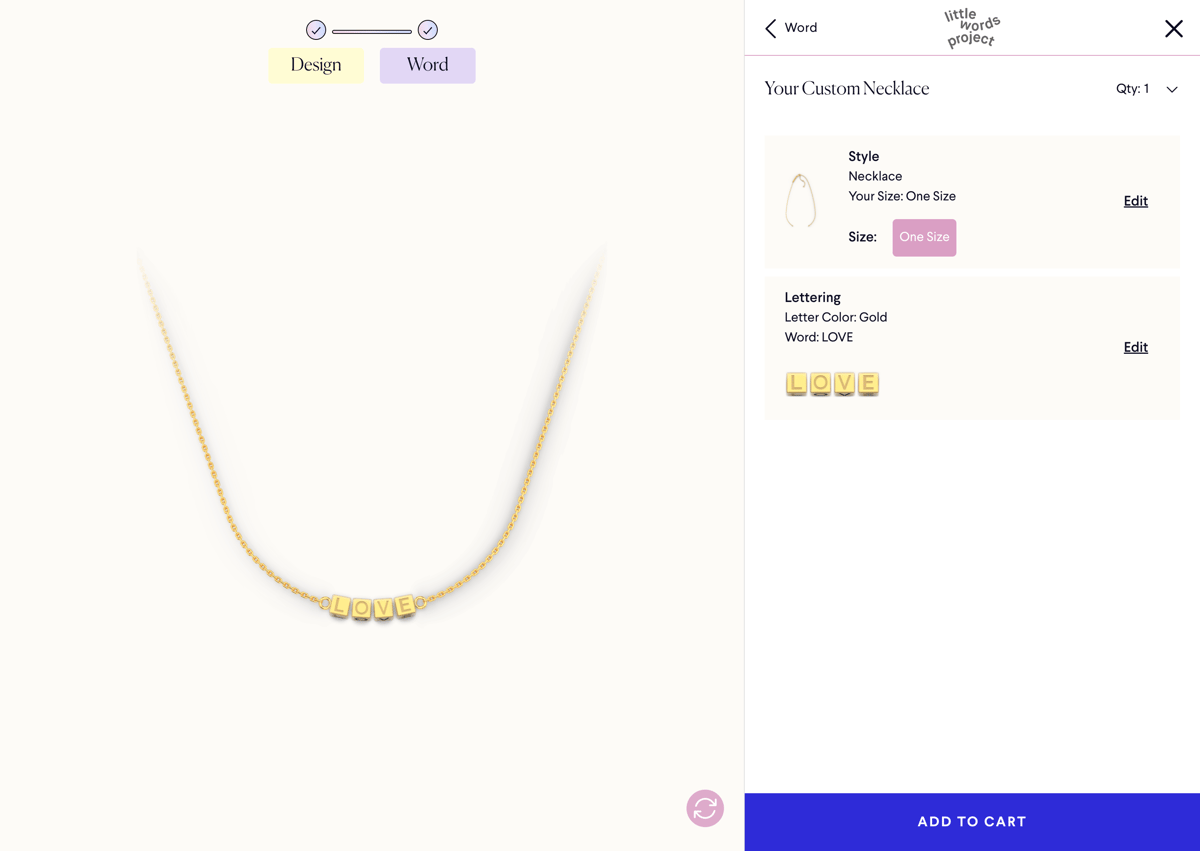 Little Words Project Shopify store product customization example — jewelry with accessories and jewelry