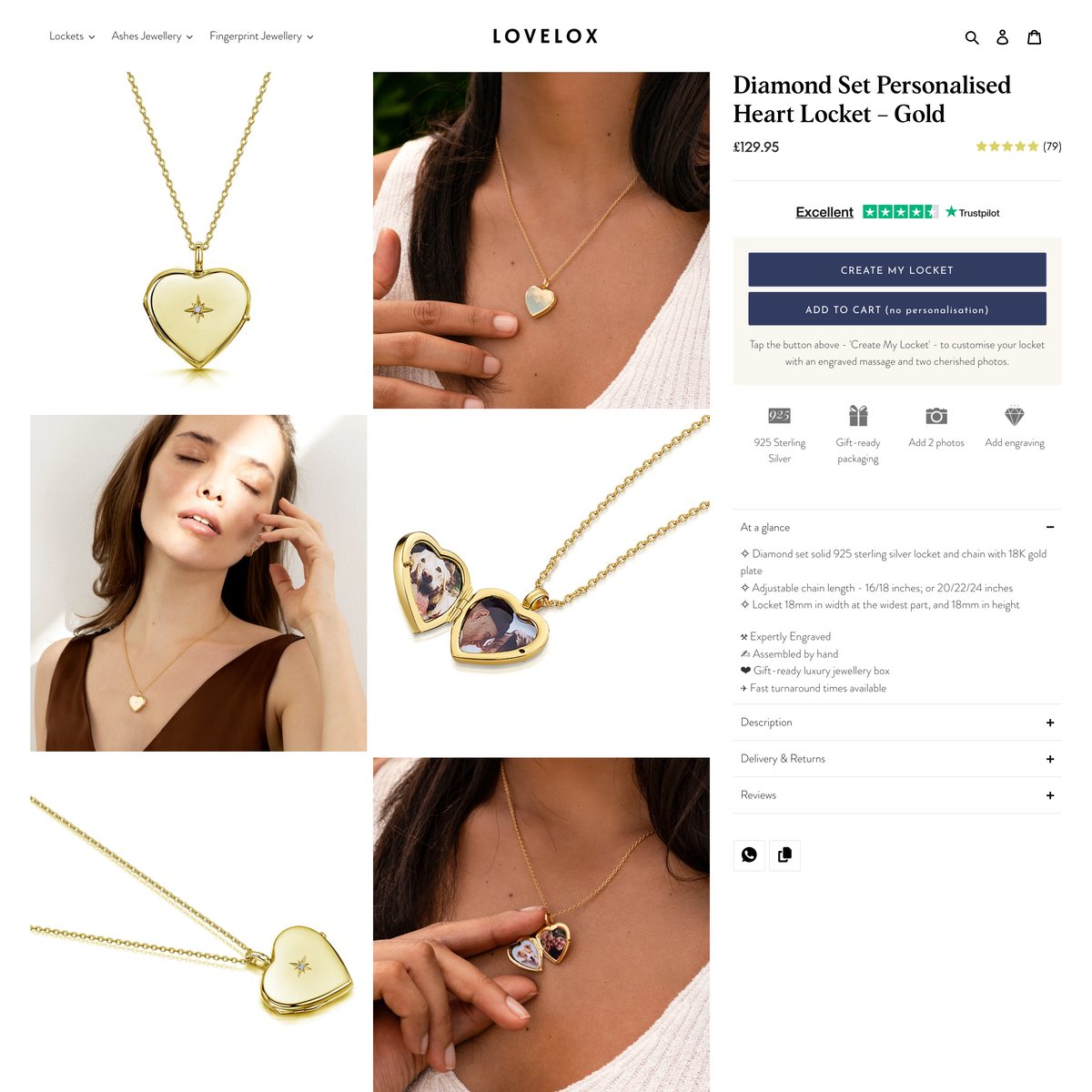 LOVELOX Shopify store product customization example — jewelry with accessories and custom print