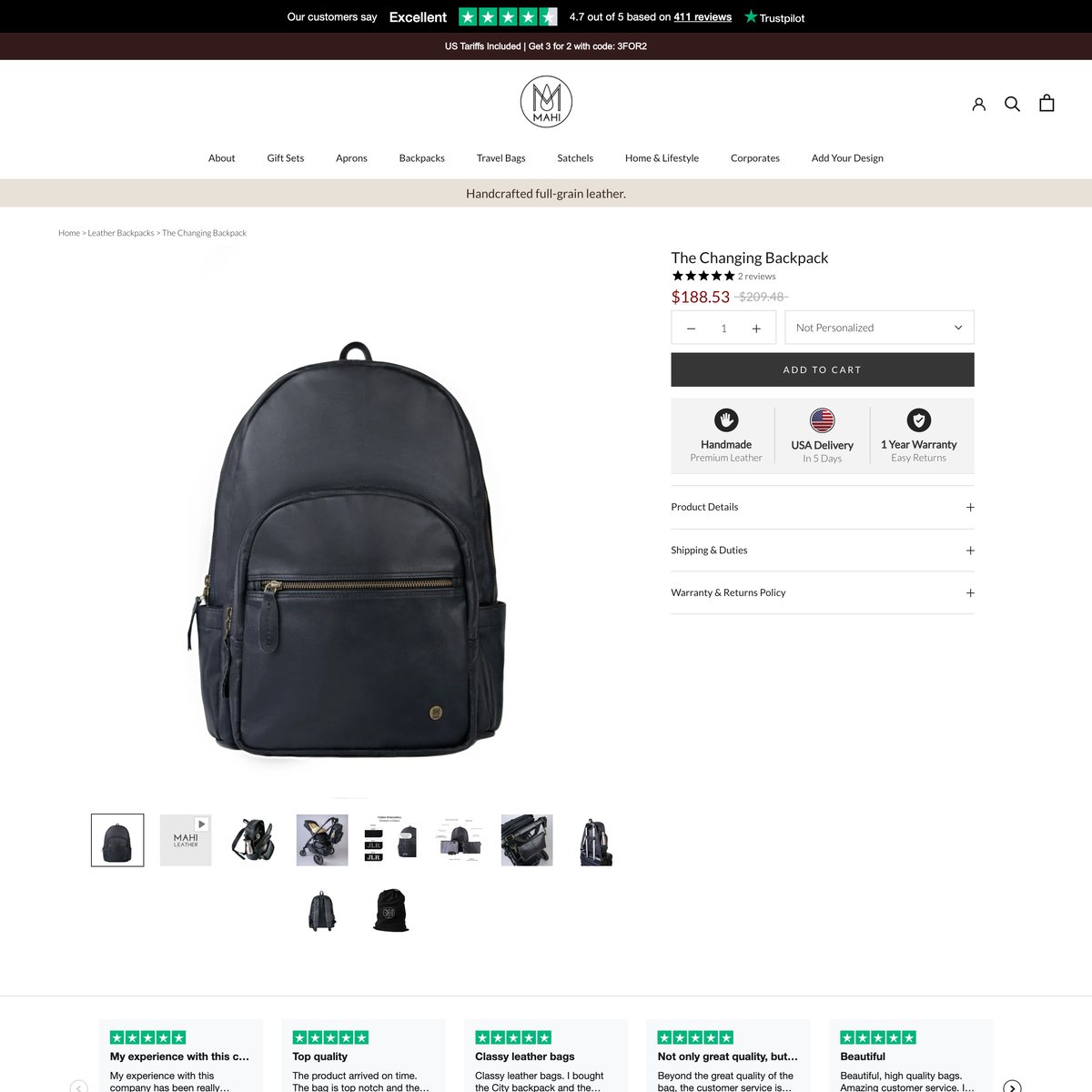 MAHI Leather Shopify store product customization example — apparel with apparel and clothing