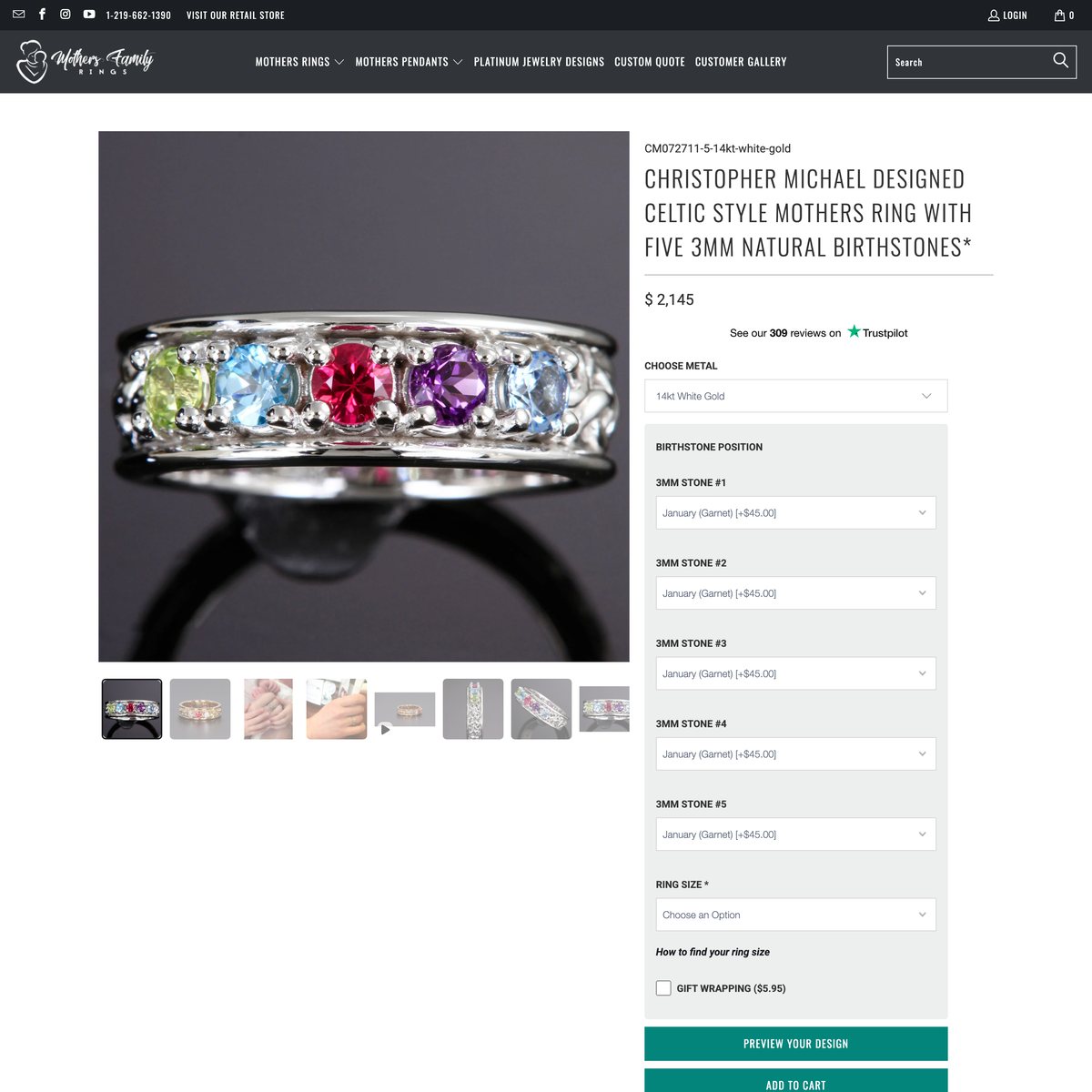 Mothers Family Rings Shopify store product customization example — jewelry with jewelry and material choice