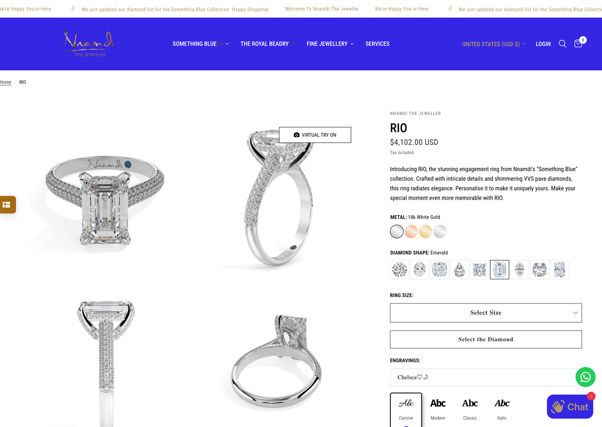 Nnamdi The Jeweller Shopify store product customization example — jewelry with personalized and engraving
