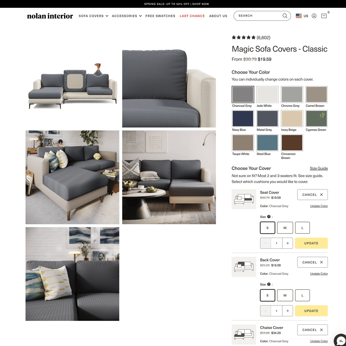 Nolan Interior Shopify store product customization example — home decor with color custom and decor