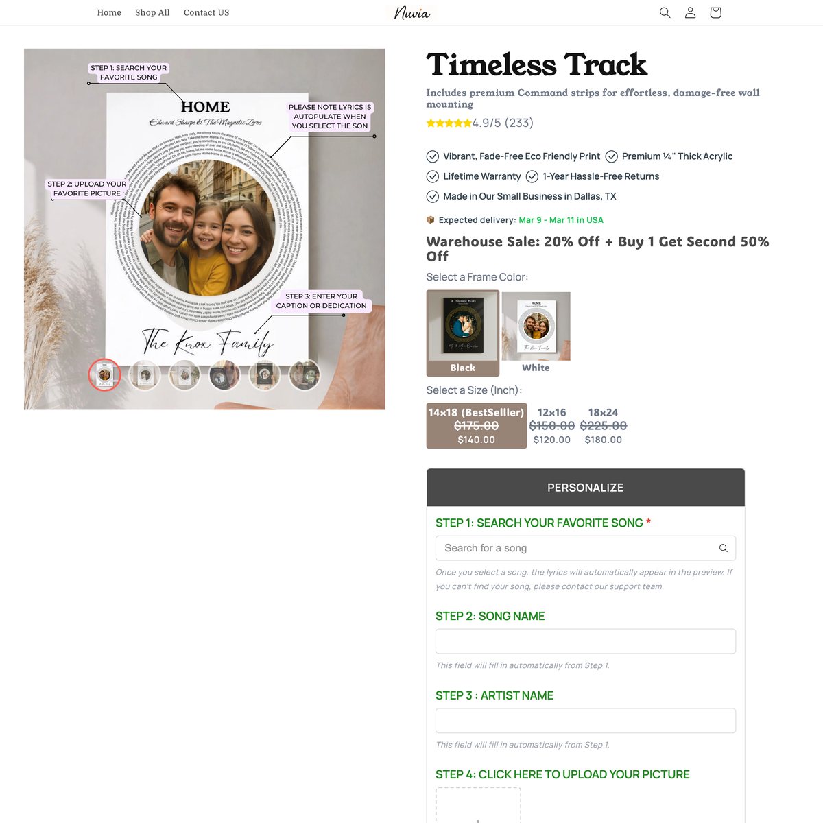 Nuviastudios Shopify store product customization example — home decor with home decor and photo upload
