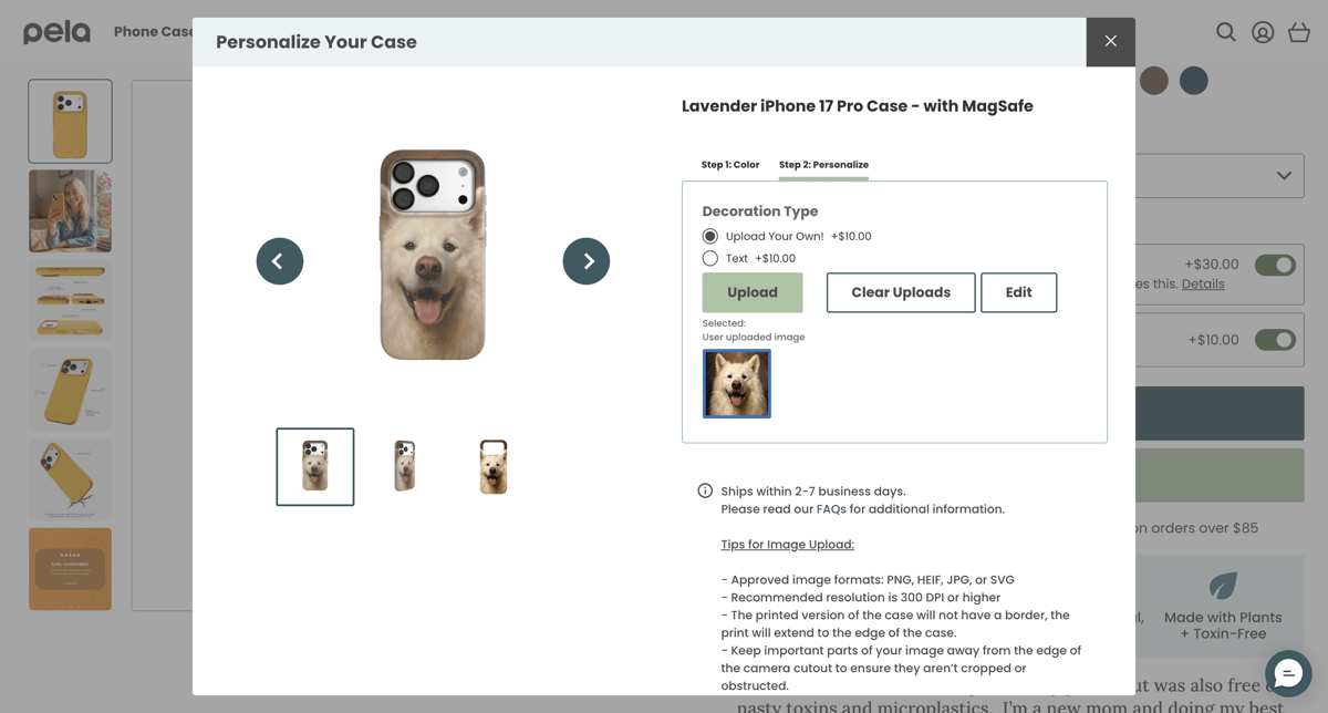 Pela Case Shopify store product customization example — tech accessories with personalized and custom print