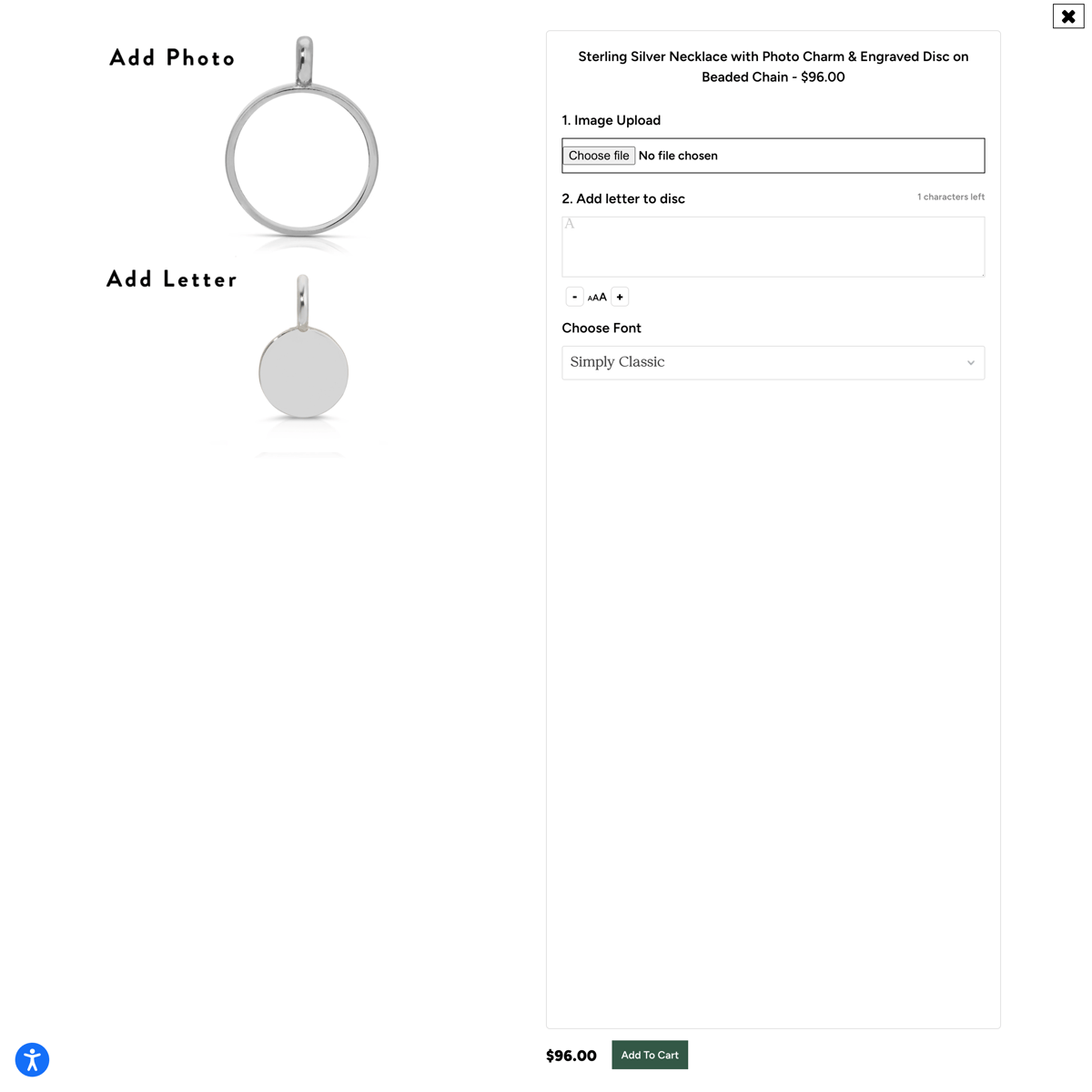 PlanetJill Shopify store product customization example — jewelry with accessories and engraving