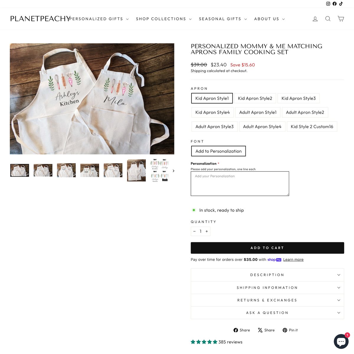 PlanetPeachy Shopify store product customization example — apparel with apparel and clothing