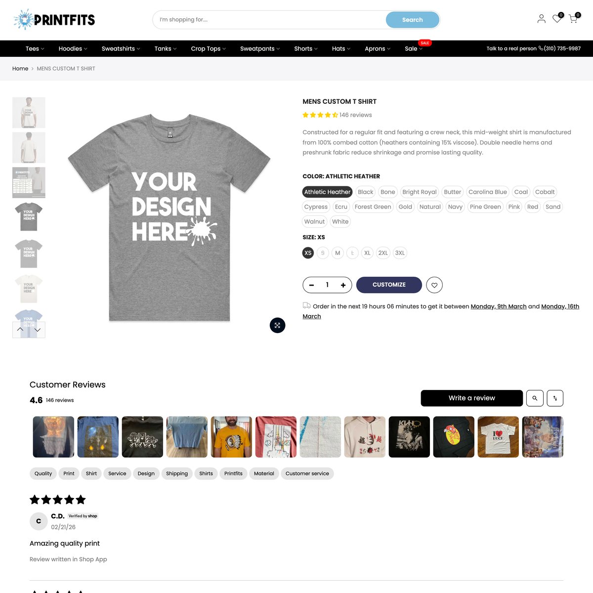 Printfits Shopify store product customization example — apparel with apparel and clothing