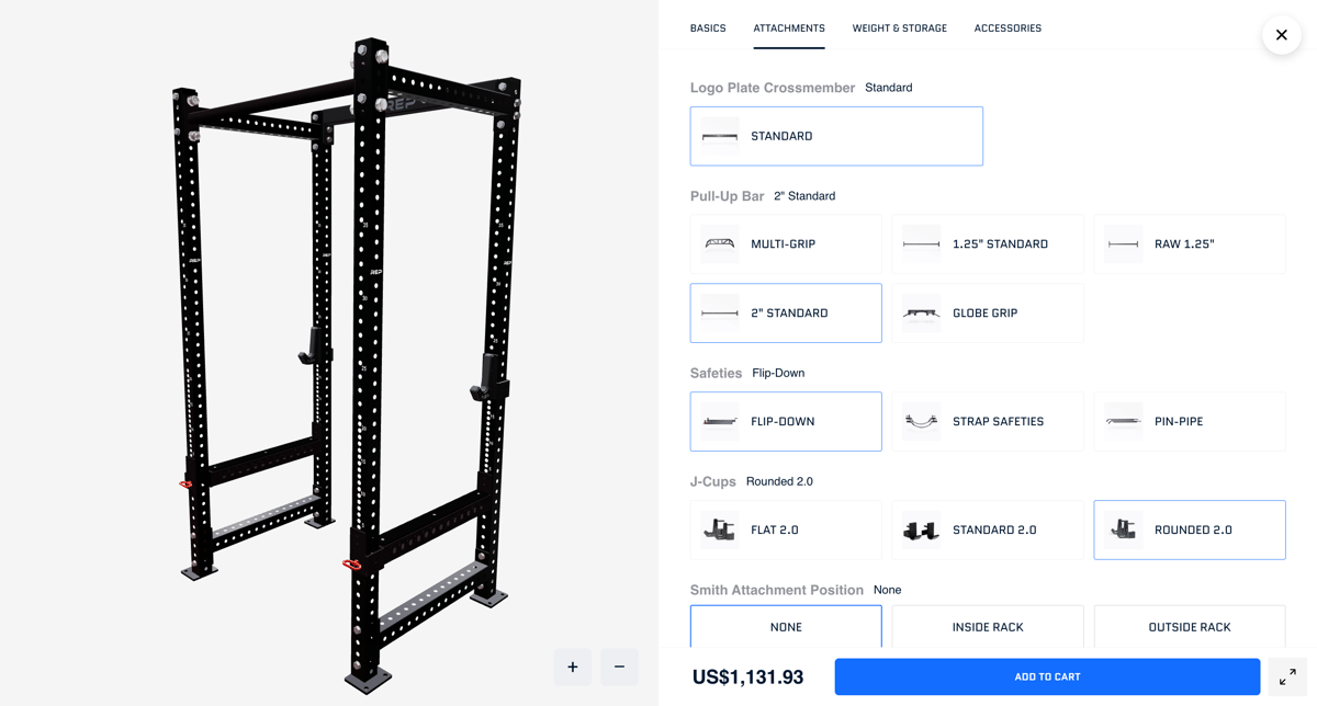 REP Fitness Shopify store product customization example — sports & outdoors with custom built and 3d