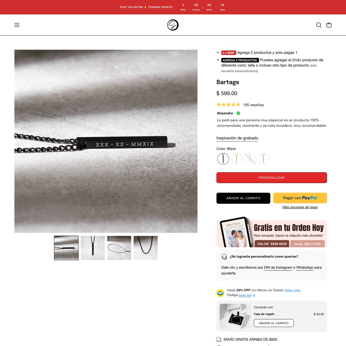 Silvertag Shopify store product customization example — jewelry with jewelry and engraving
