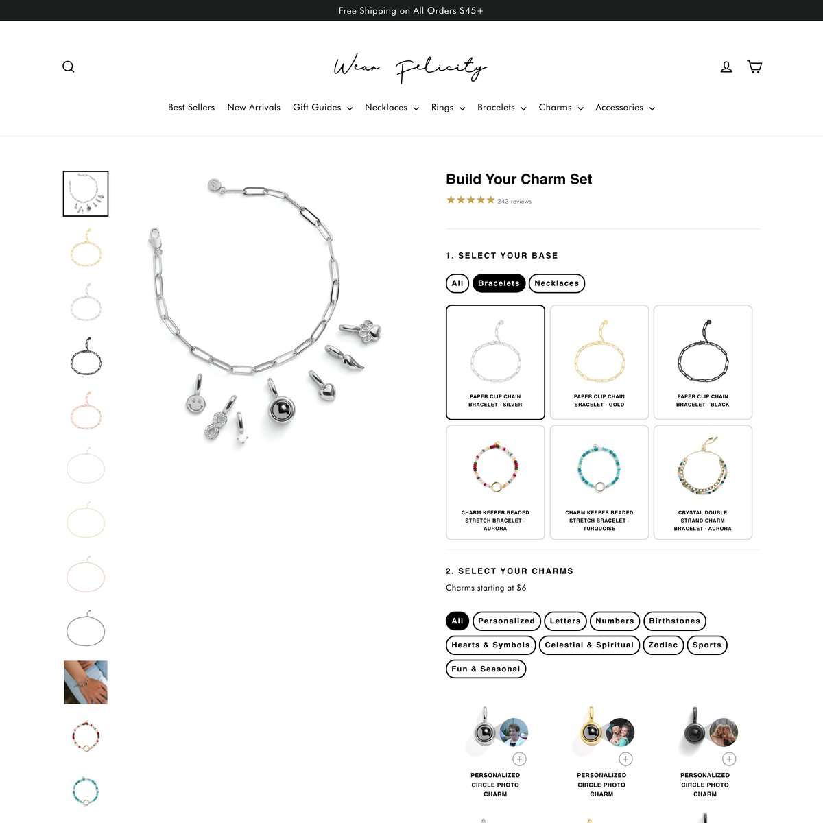 Wear Felicity Shopify store product customization example — jewelry with accessories and color custom