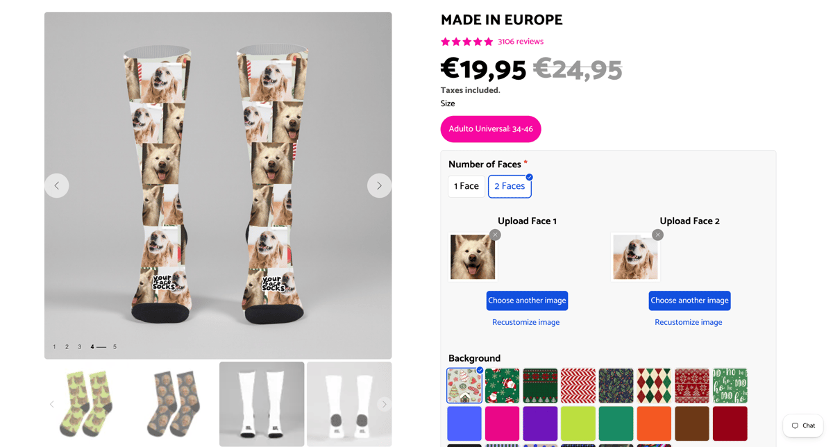 Your Face Socks Shopify store product customization example — apparel & accessories with personalized and photo upload