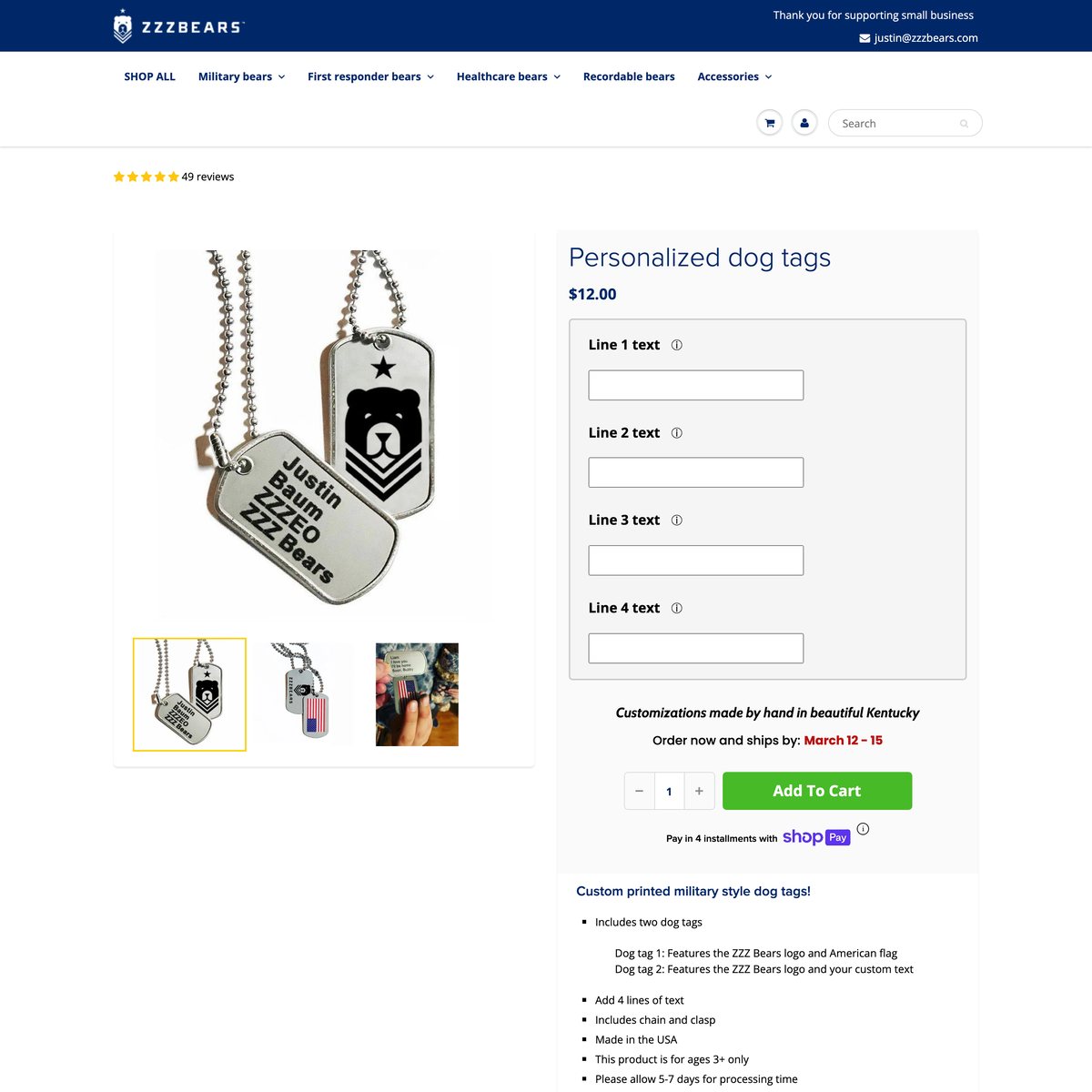 ZZZ BEARS Shopify store product customization example — pet with animals and live preview
