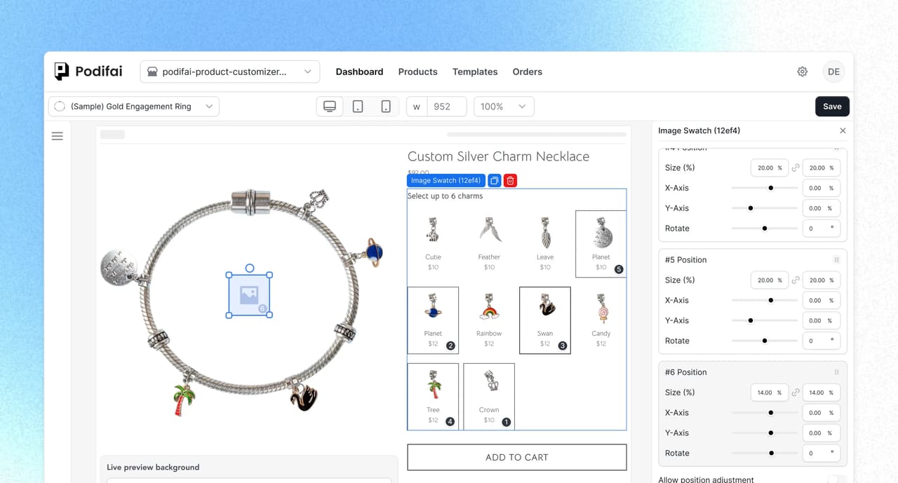 Charm builder live preview