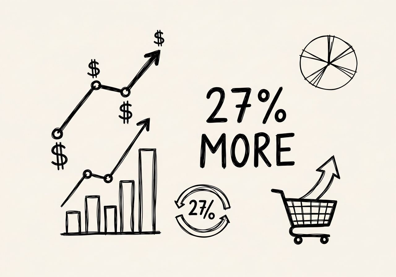Hand-drawn chart showing 27 percent higher average order value from product customization