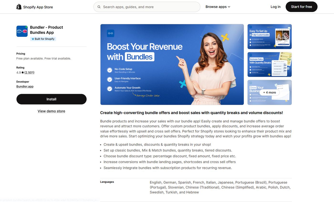 Bundler Product Bundles Shopify App Store listing