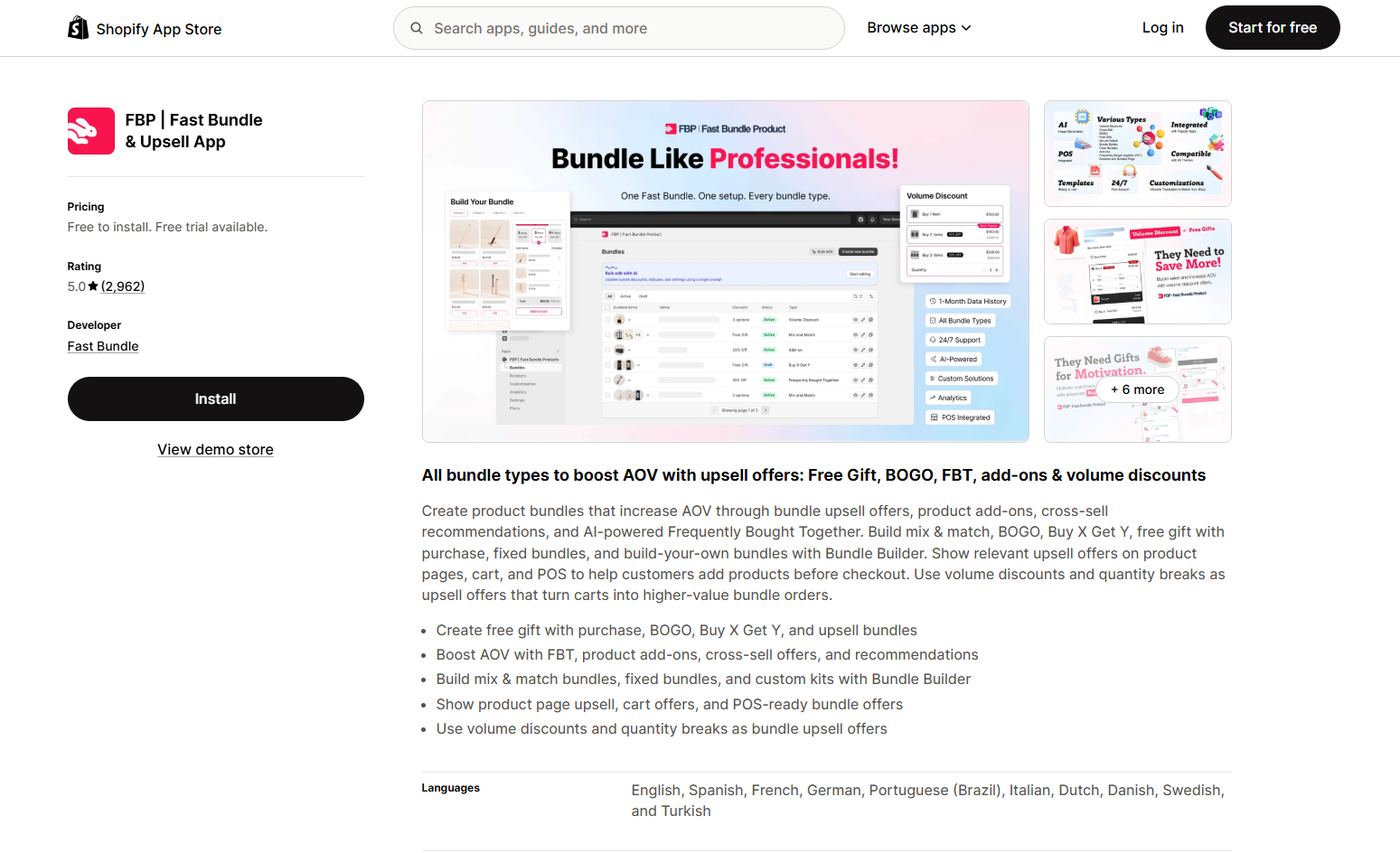 Fast Bundle and Upsell Shopify App Store listing
