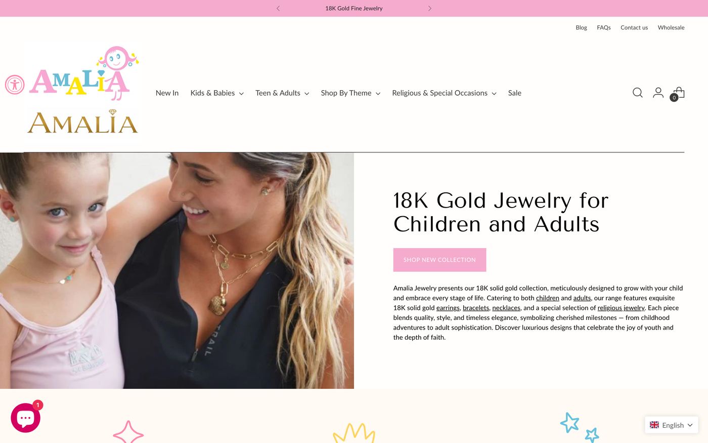 Baby Products amaliajewelry.com homepage screenshot
