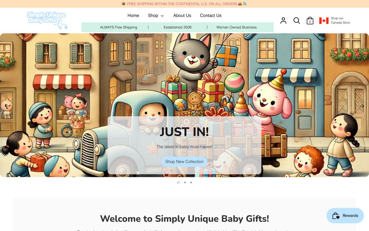 Baby Products simplyuniquebabygifts.com homepage screenshot