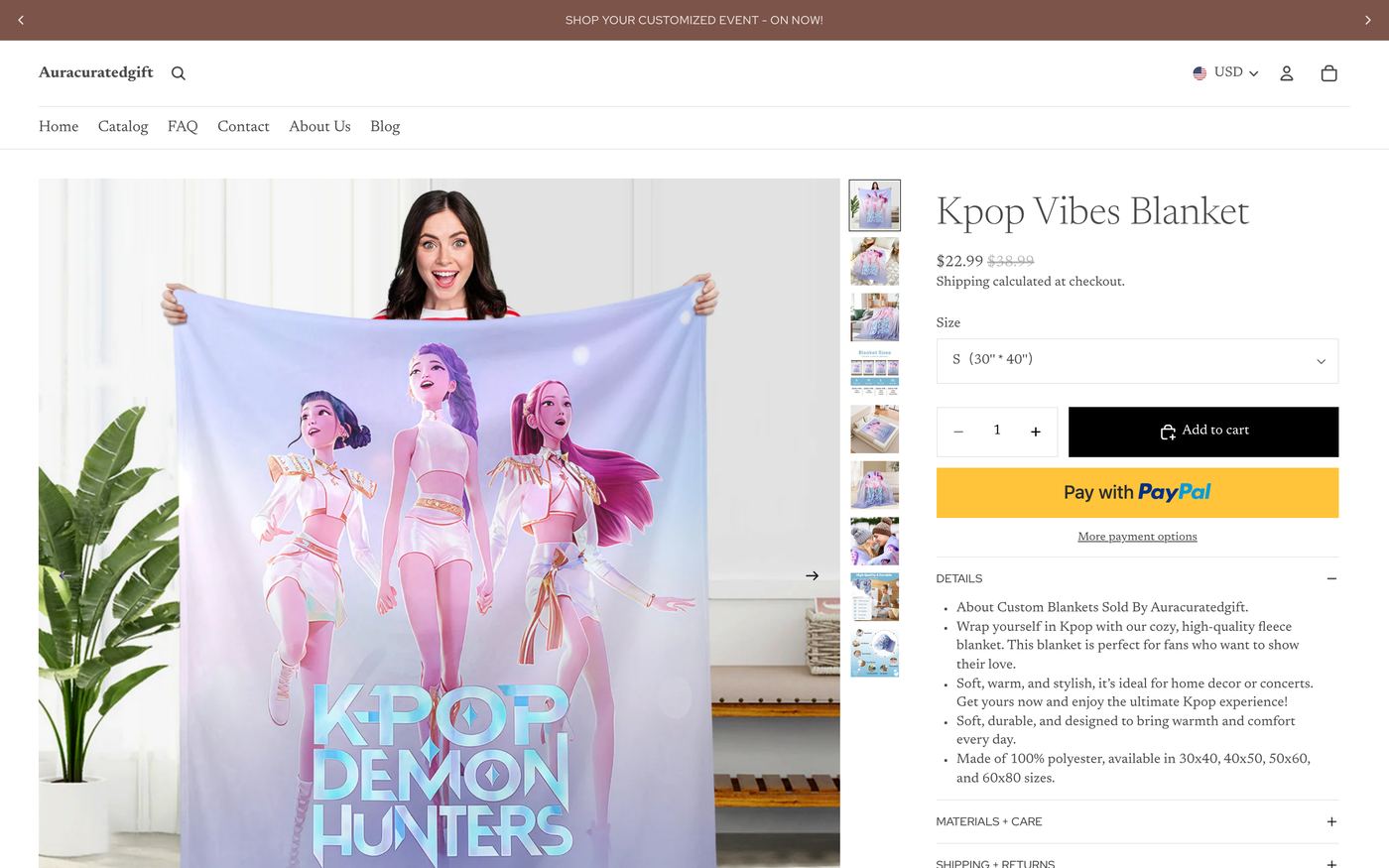 28. Aura Curated Gift — Curated custom gift boxes with blankets - Custom blanket product page on Shopify