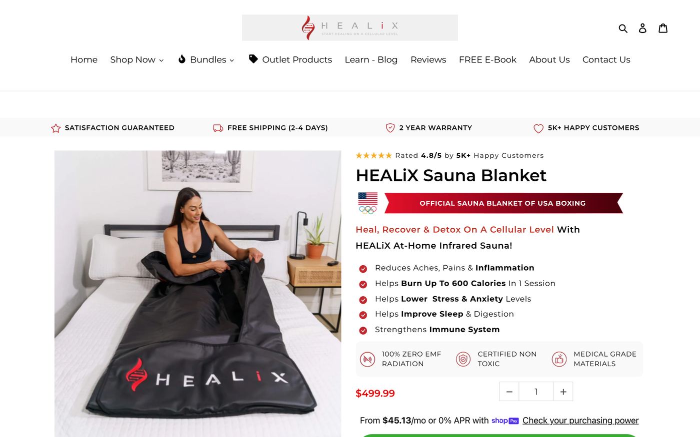 25. Healix Infrared — Therapeutic infrared blankets - Custom blanket product page on Shopify
