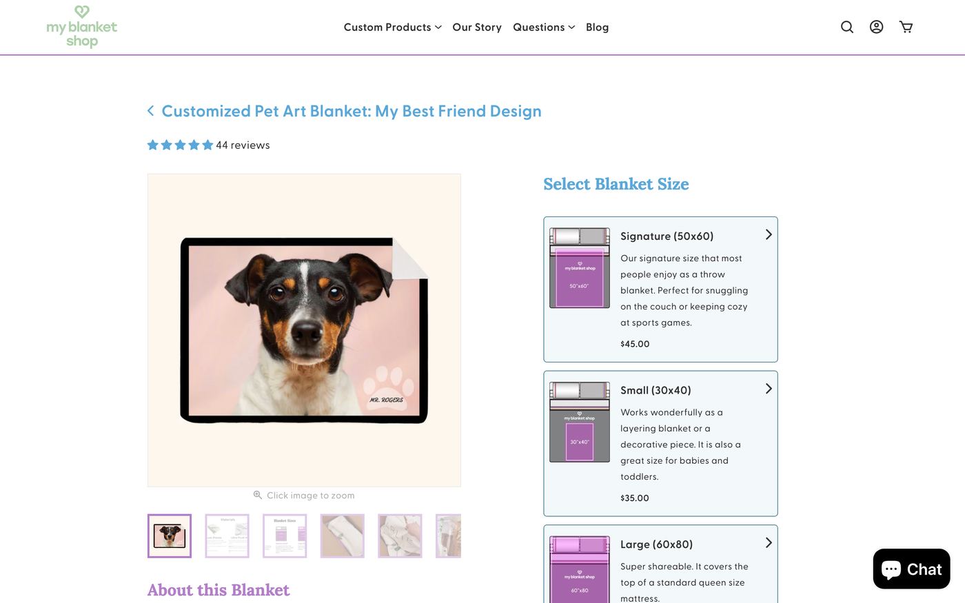 26. My Blanket Shop — Custom embroidered blankets - Custom blanket product page on Shopify