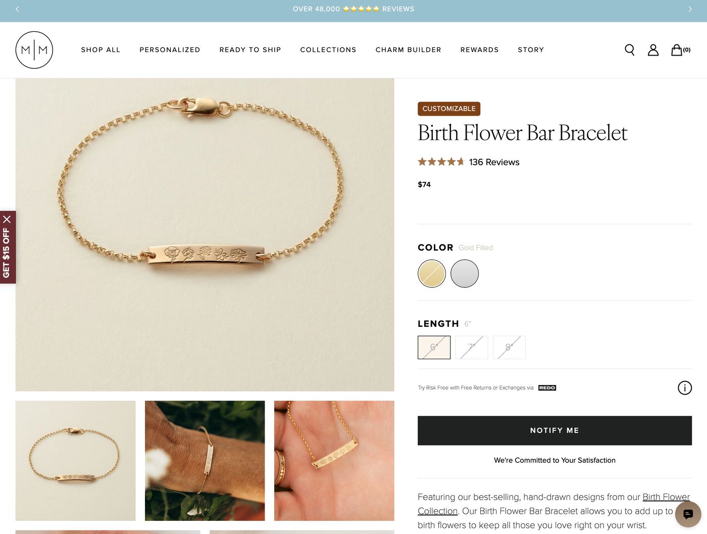 Made by Mary Birth Flower Bar Bracelet