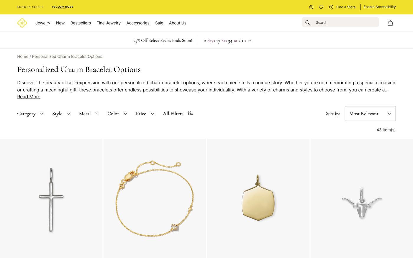 Kendra Scott homepage showing custom jewelry collections